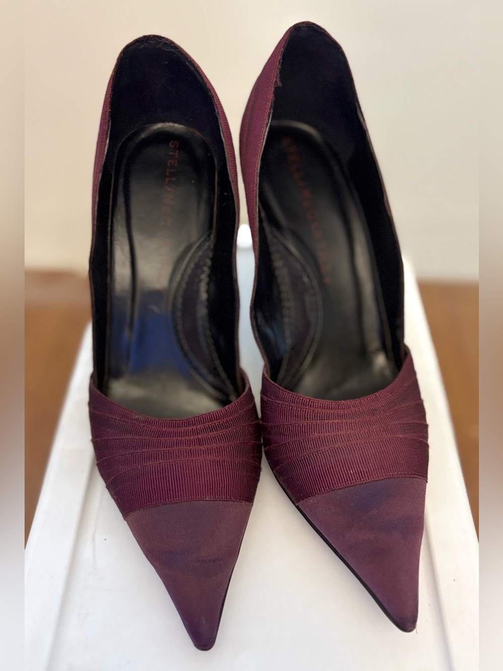 Stella McCartney Women's Dark Burgundy Pointed-Toe Ribbon Pumps